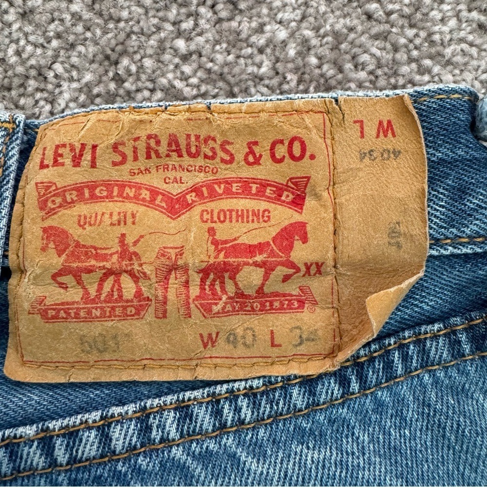 Levi's 501 Mens Button Fly Distressed Jeans Blue W40 L34 Bucksaw Logger Buttons - Picture 3 of 8